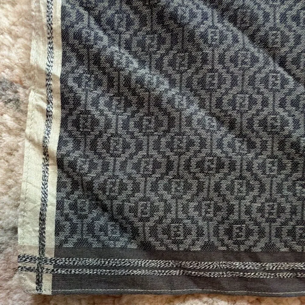 ⁠Vintage Fendi FF Monogram Micro Pattern Brown Silk Cotton Square Scarf 18